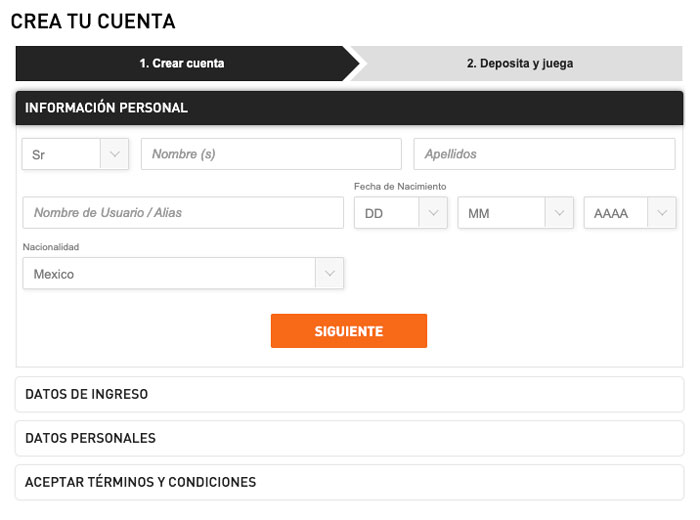 Playcity México forma de registro info personal