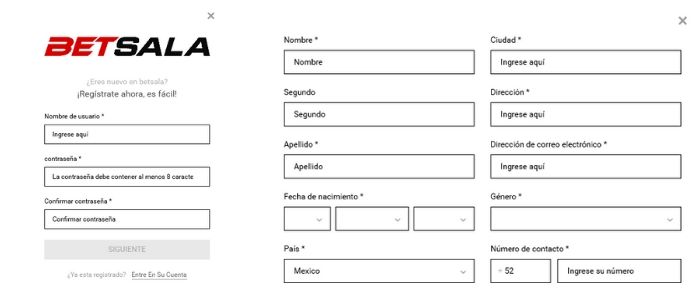 Betsala México formulario de registro