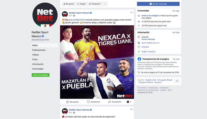 Apuestas NetBet Mexico Bono Facebook Redes Sociales