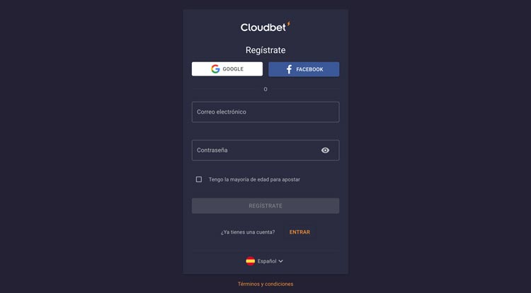 Cloudbet México forma de registro 
