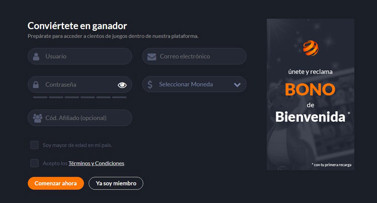 JuegaEnLínea México forma de registro